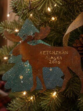 Ketchikan Alaska 2005 Rustic Metal Moose Christmas Ornament Souvenir